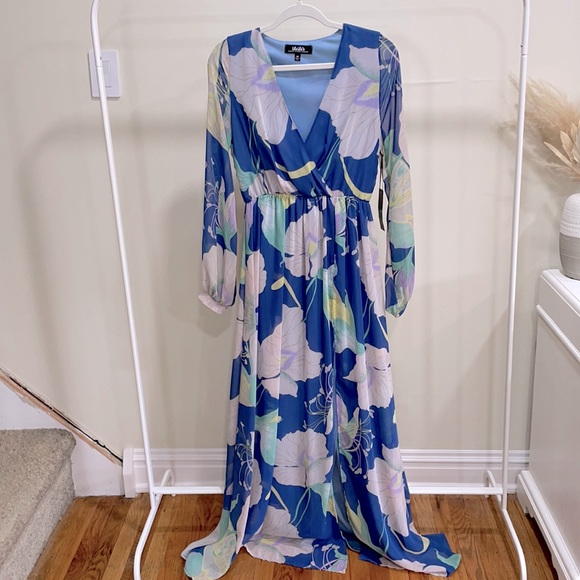 Lulus Dresses & Skirts - Lulu’s Wondrous Water Lilies Denim Blue Floral Print Maxi